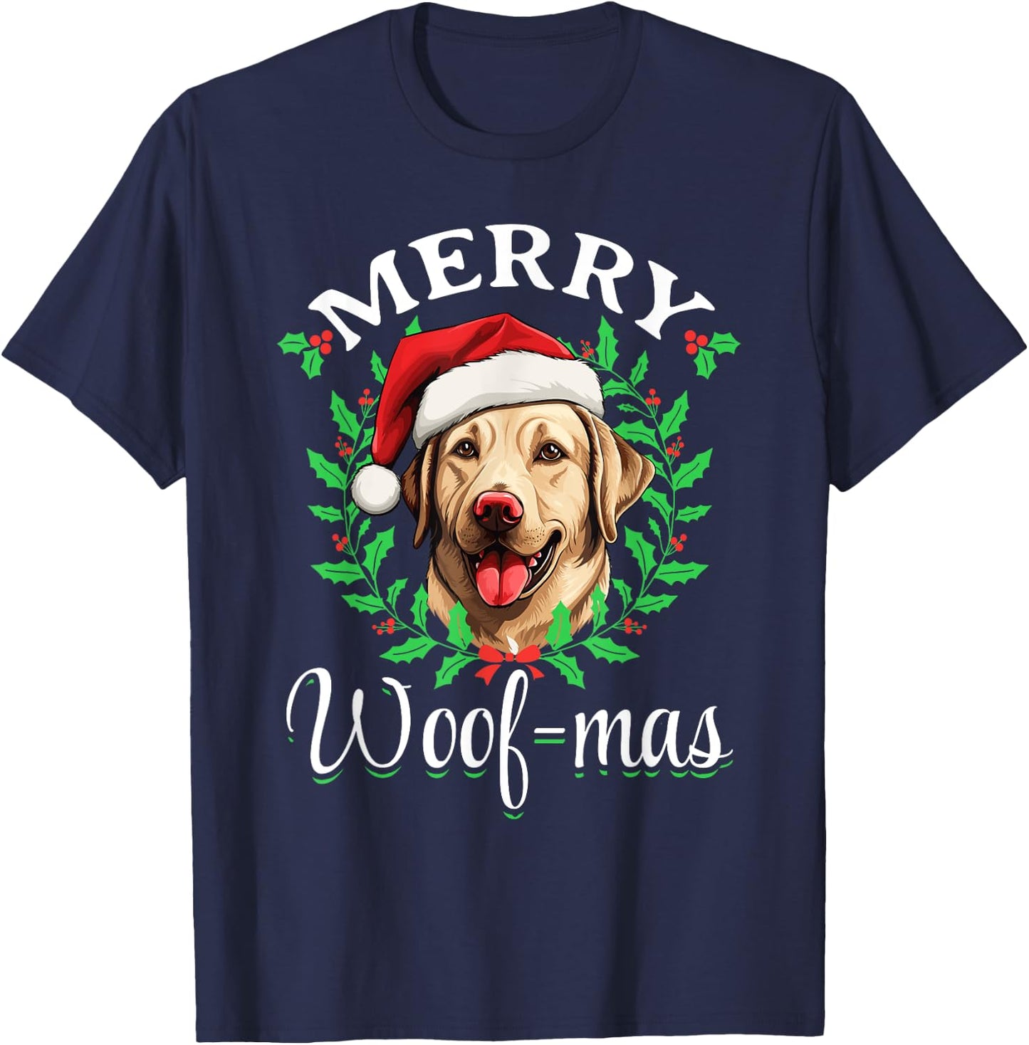Labrador Retriever Merry Woof-mas Christmas X-mas T-Shirt - T-Shirt | Navy
