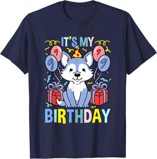 Its My 9th Birthday Wolf T-Shirt - T-Shirt | Navy