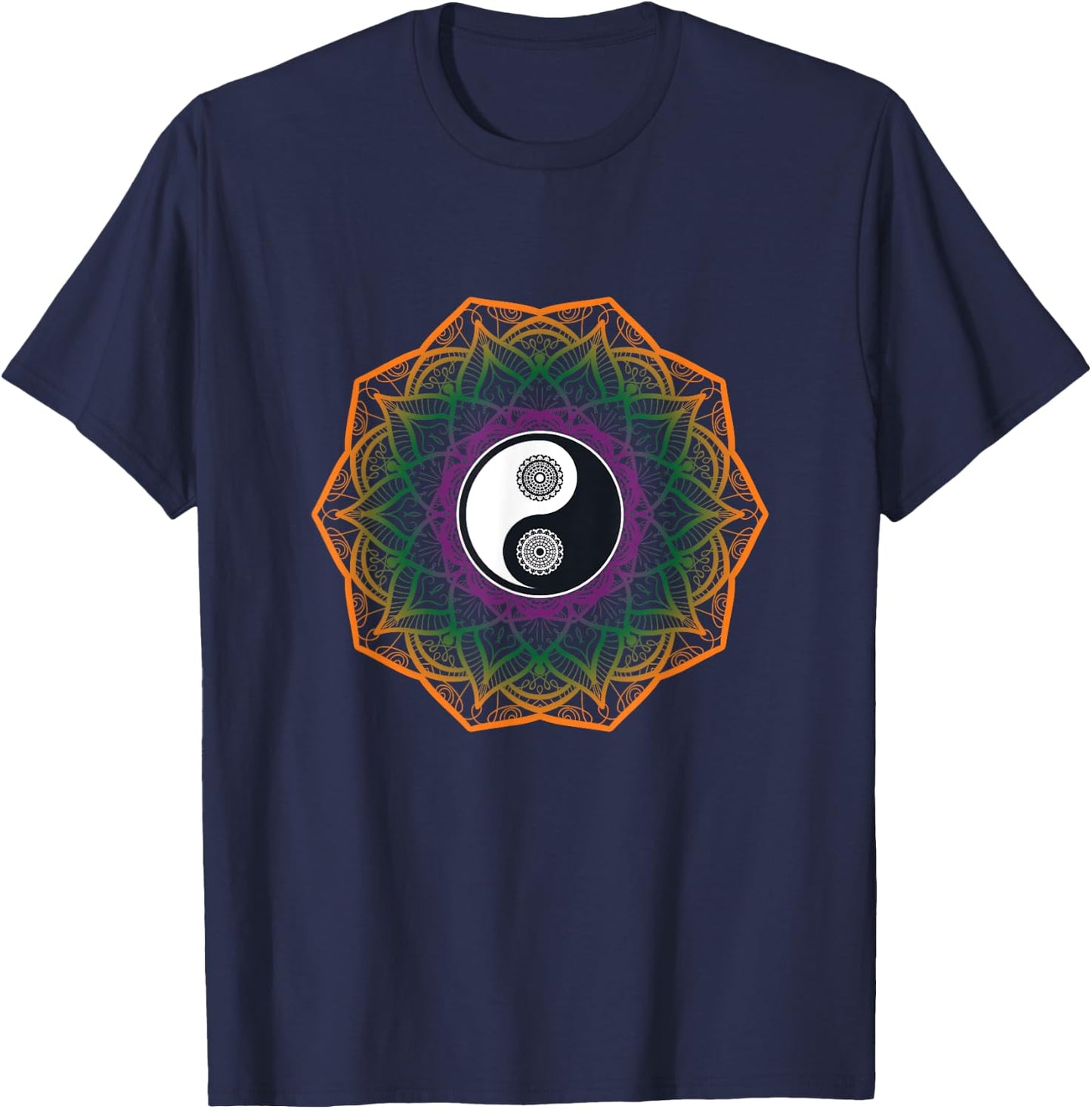 Mandala Yin And Yang Sanskrit Chinese Asian Harmony T-Shirt - T-Shirt | Navy