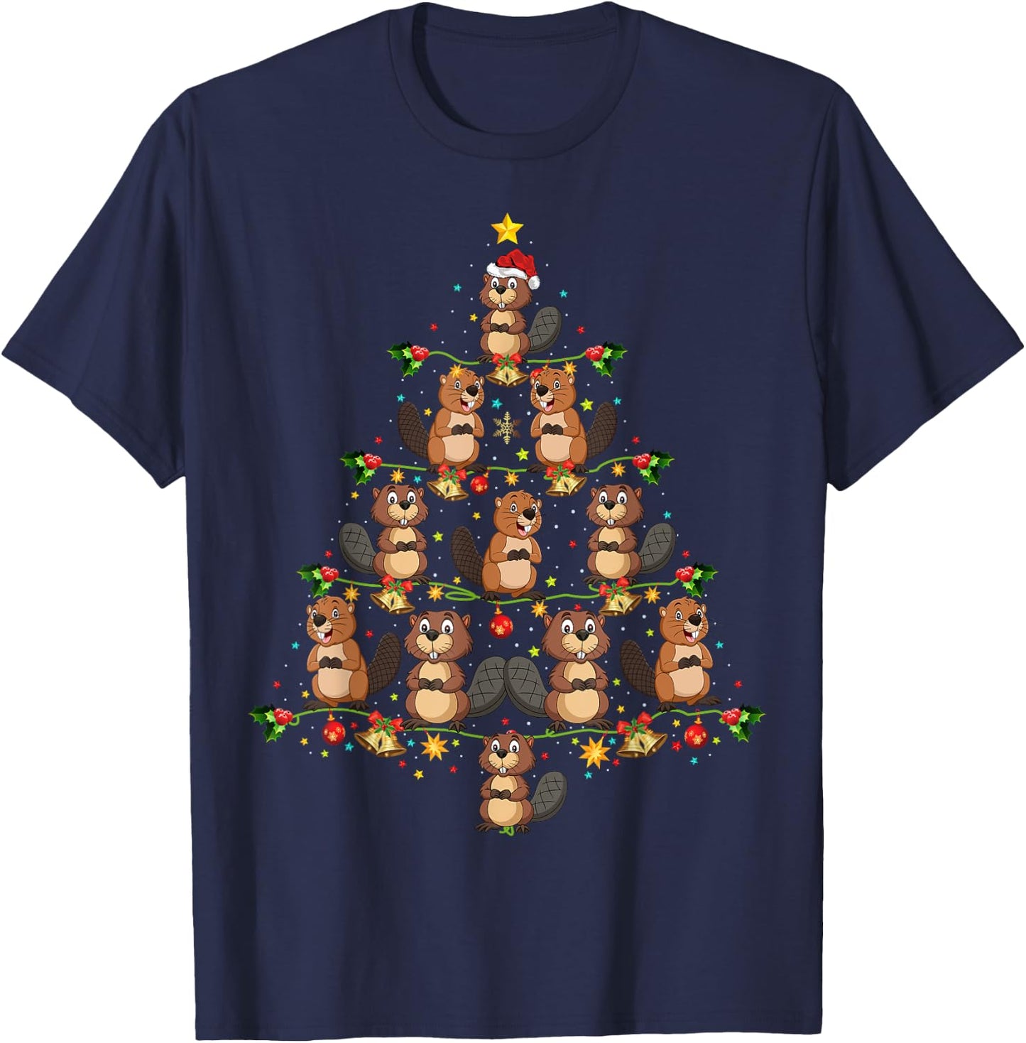 Funny Beavers Christmas Tree Gift Funny Christmas Beaver T-Shirt - T-Shirt | Navy