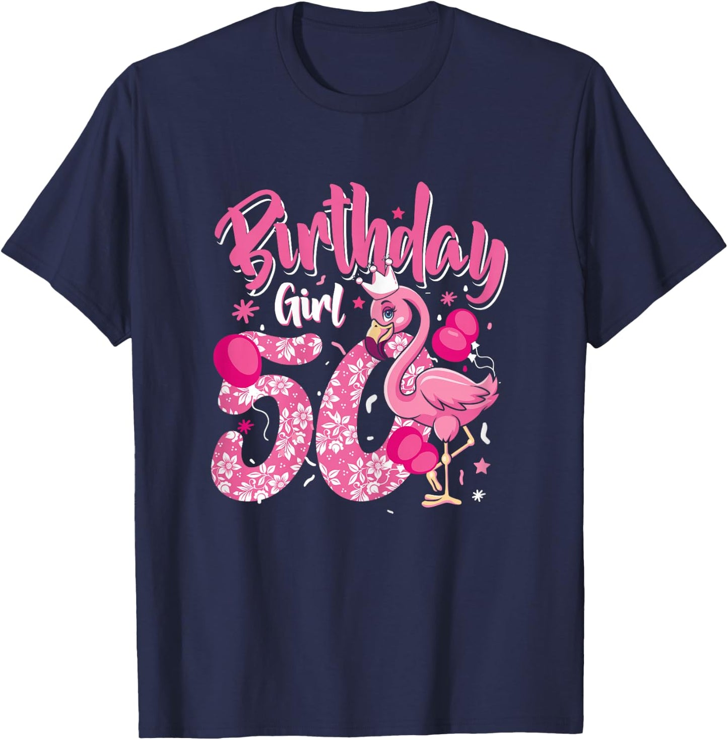 50th Birthday Gift Flamingo Fan 50 Year Old Women 50th Bday T-Shirt - T-Shirt | Navy
