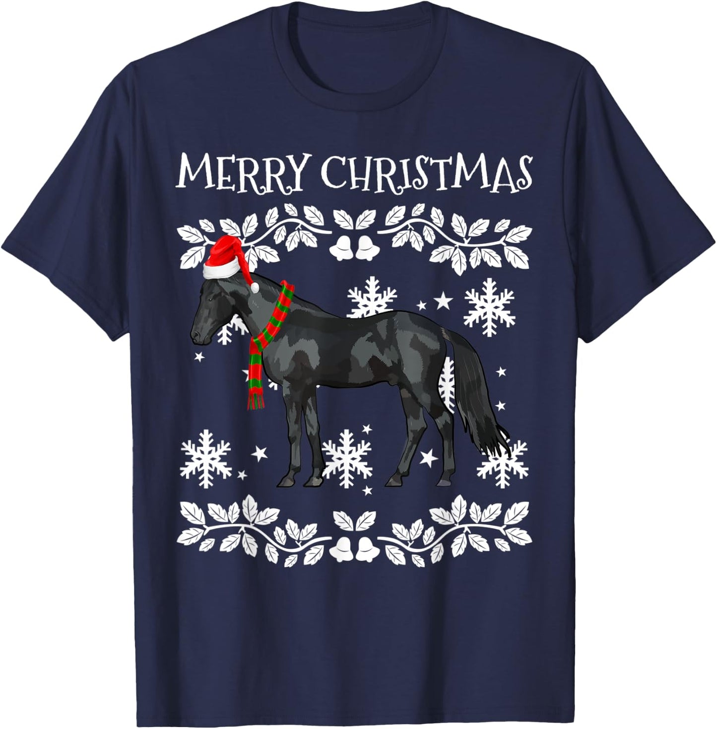 Merry Christmas Ornament Black Horse Ugly Xmas T-Shirt - T-Shirt | Navy