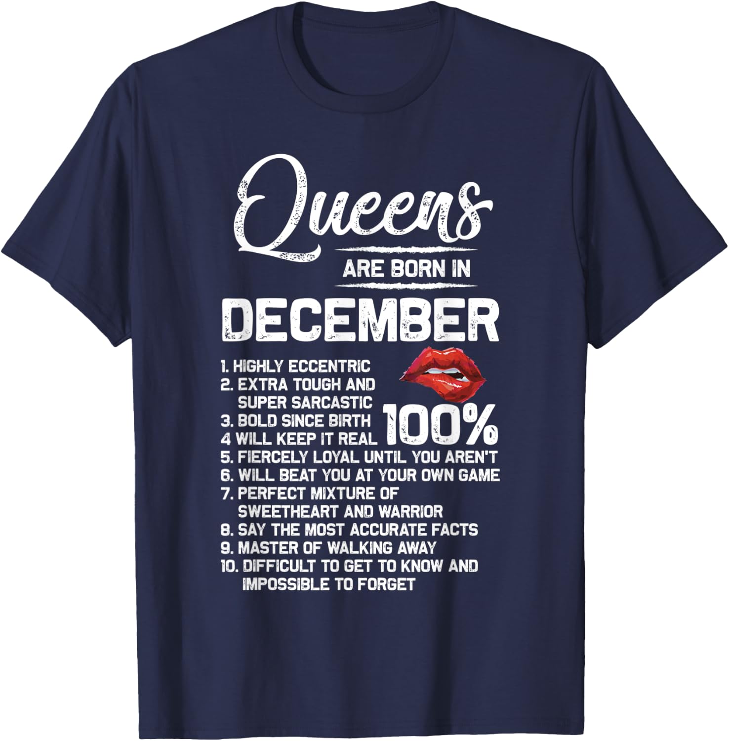 Queens Are Born in December Birthday Gifts T-Shirt - T-Shirt | Navy