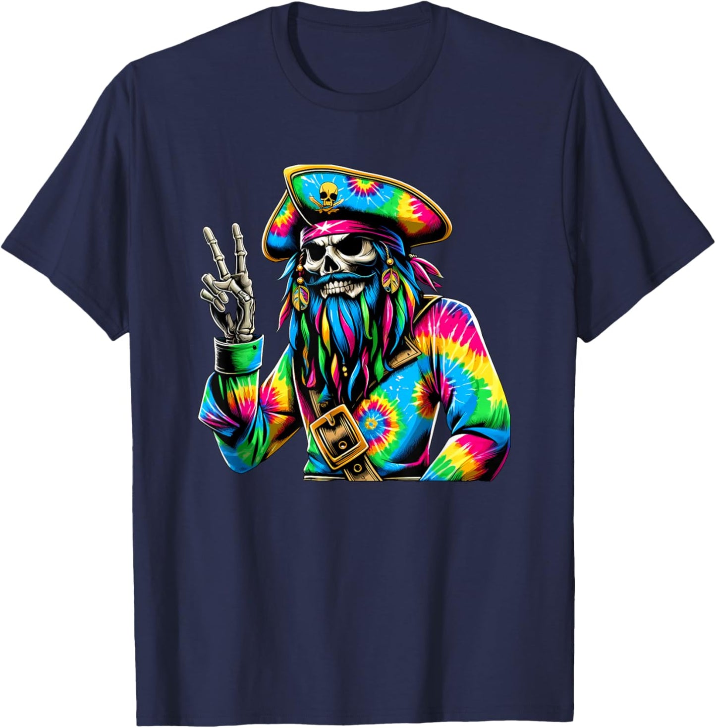 Peace Sign Tie Dye Pirate T-Shirt - T-Shirt | Navy