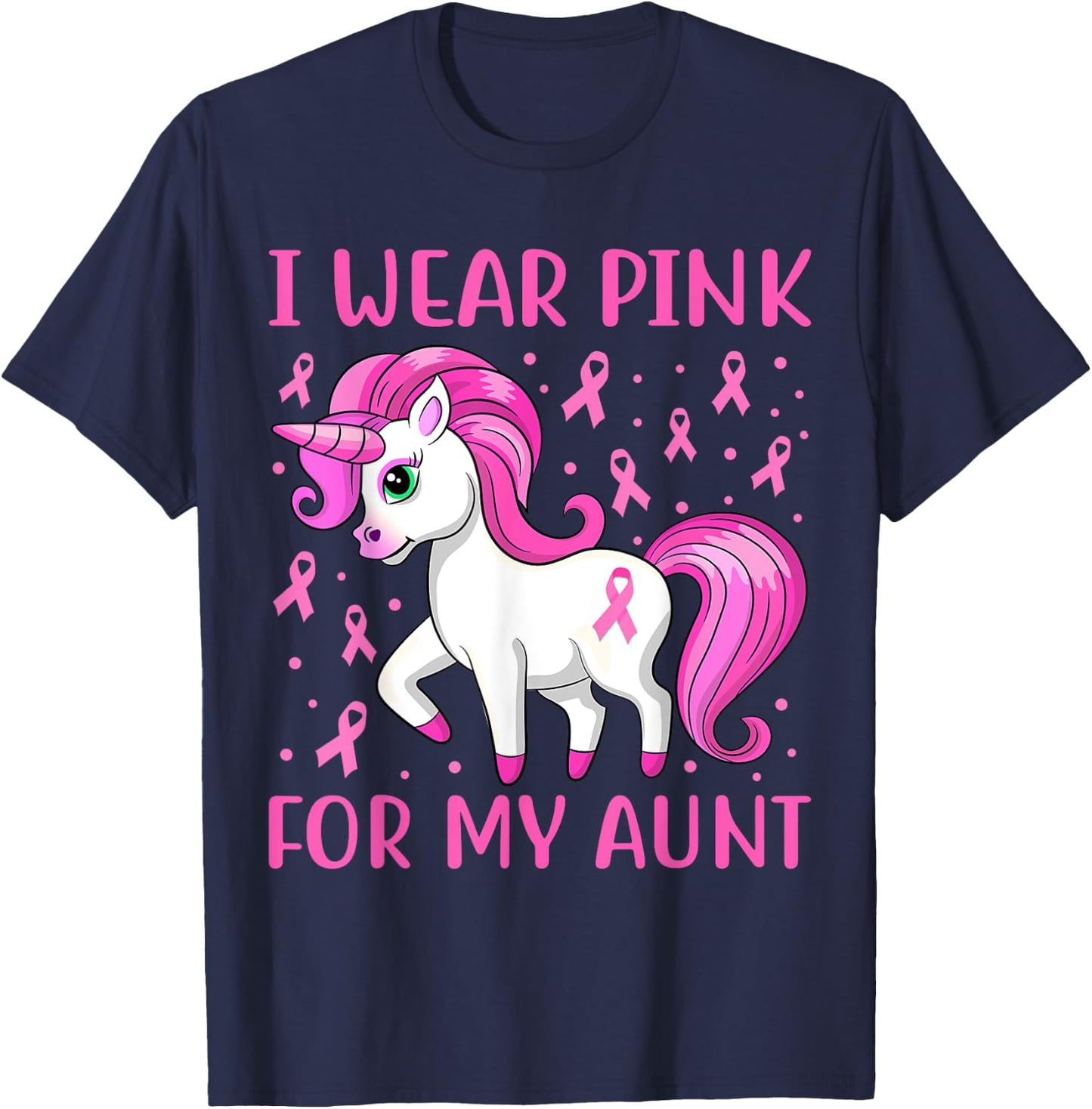 Unicorn Pink Ribbon I Wear Pink For My Aunt Breast Cancer T-Shirt - T-Shirt | Navy