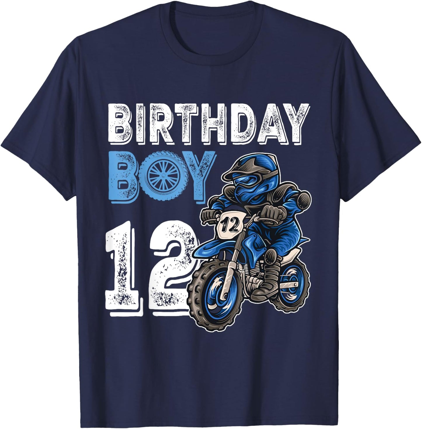 Motocross MX 12th Gift 12 Year Old Dirt Bike Birthday Party T-Shirt - T-Shirt | Navy