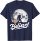 Believe! Santa Bigfoot Christmas Snow & Moon Night Graphic T-Shirt - T-Shirt | Navy