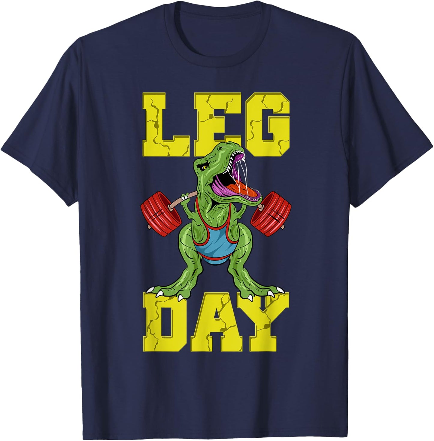 Leg Day Dinosaur Weight Lifter Barbell Training Squat T-Shirt - T-Shirt | Navy