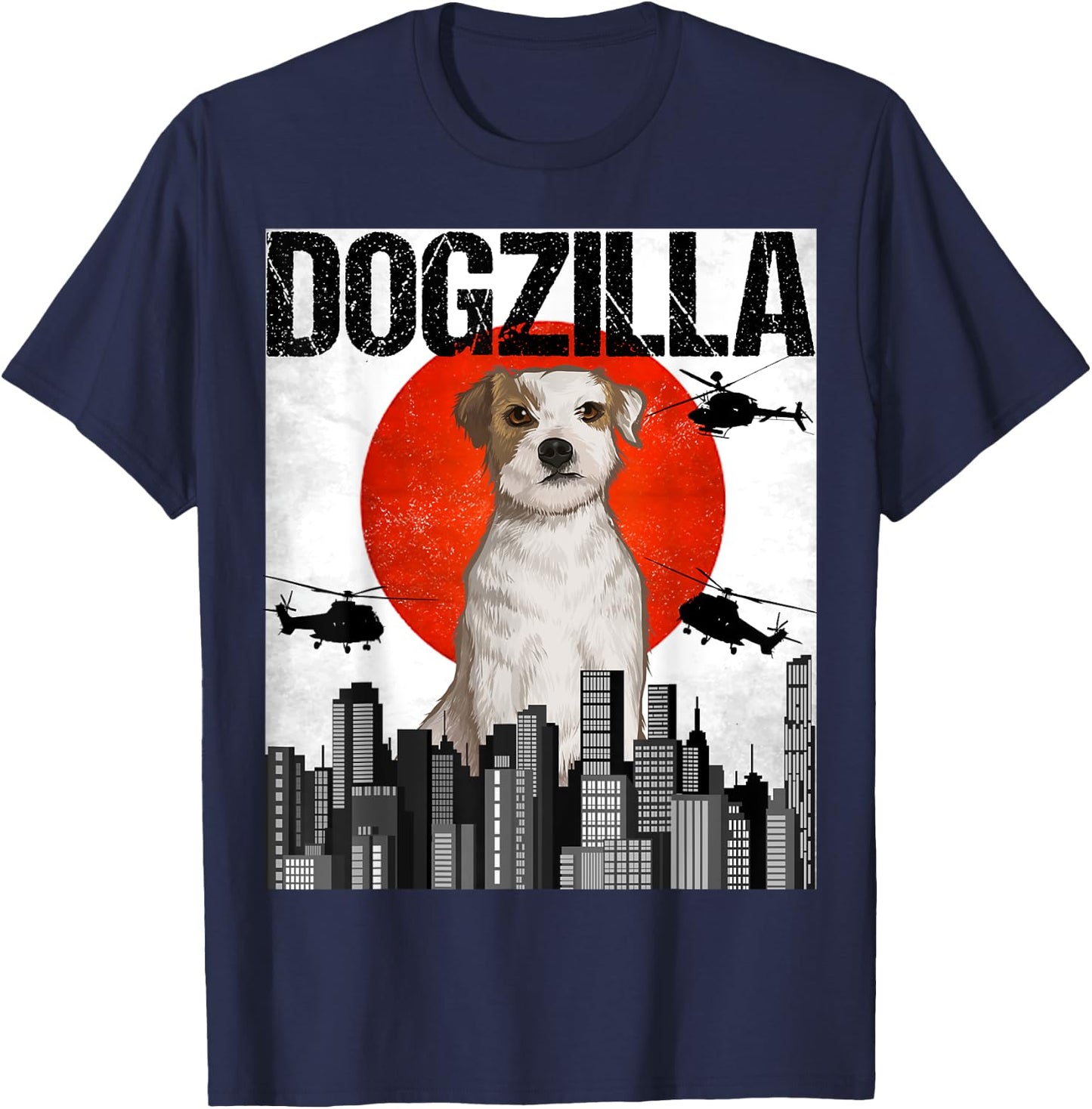 Funny Vintage Japanese Dogzilla Parson Russell Terrier T-Shirt - T-Shirt | Navy
