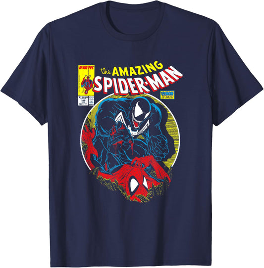 Marvel Spider-Man VS Venom Bloody Battle Comic Cover T-Shirt - T-Shirt | Navy