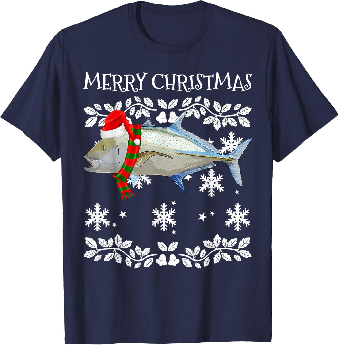 Fish Merry Christmas Ornament Bluefin Trevally Ugly Xmas T-Shirt - T-Shirt | Navy