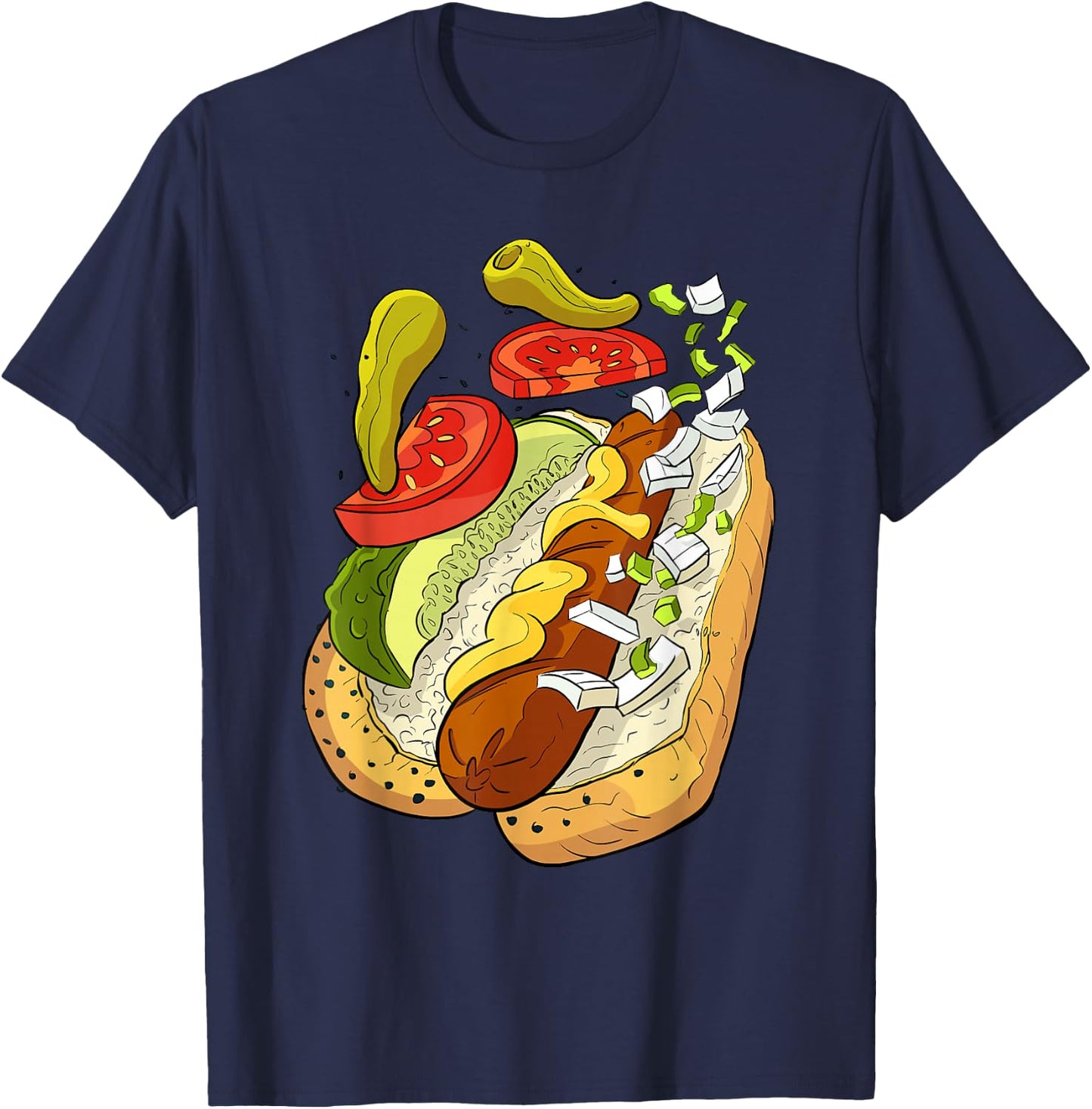 Official Chicago Style Hot Dog Street Art T-Shirt - T-Shirt | Navy
