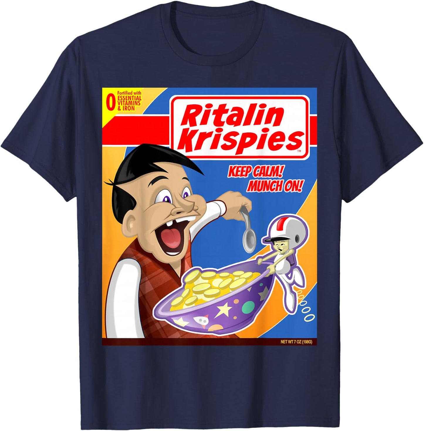 Ritalin Krispies Cereal Box T-Shirt - T-Shirt | Navy
