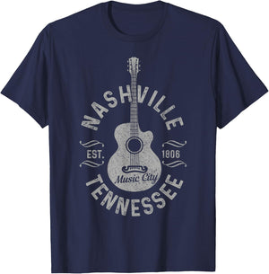 Nashville Tennessee Vintage Guitar Country Music City T-Shirt - T-Shirt | Navy