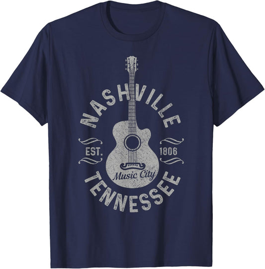 Nashville Tennessee Vintage Guitar Country Music City T-Shirt - T-Shirt | Navy