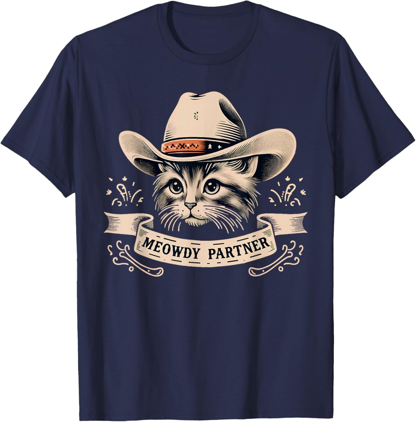 Cat Cowboy Funny Mashup Meowdy Partner Western Countries T-Shirt - T-Shirt | Navy