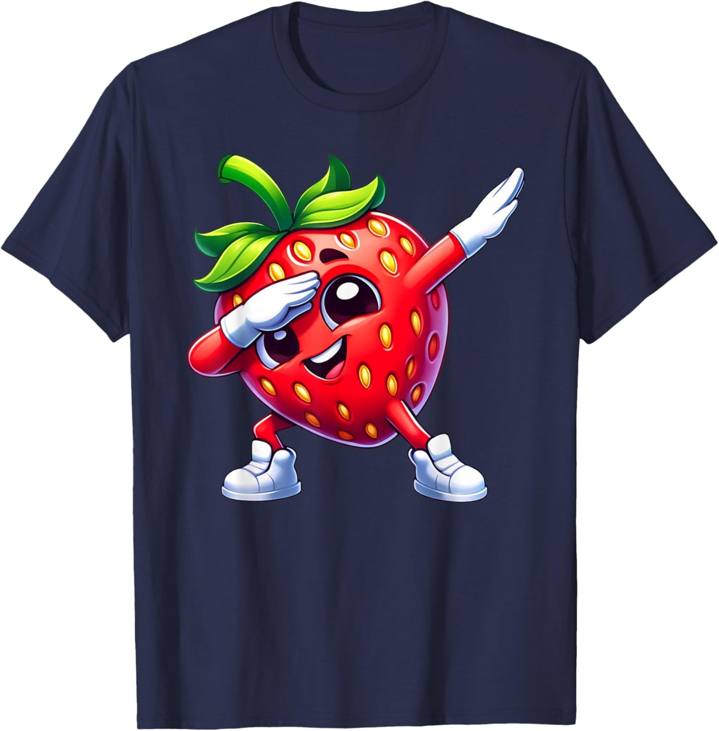 Dabbing Strawberry Funny Fruit Lover Print T-Shirt - T-Shirt | Navy