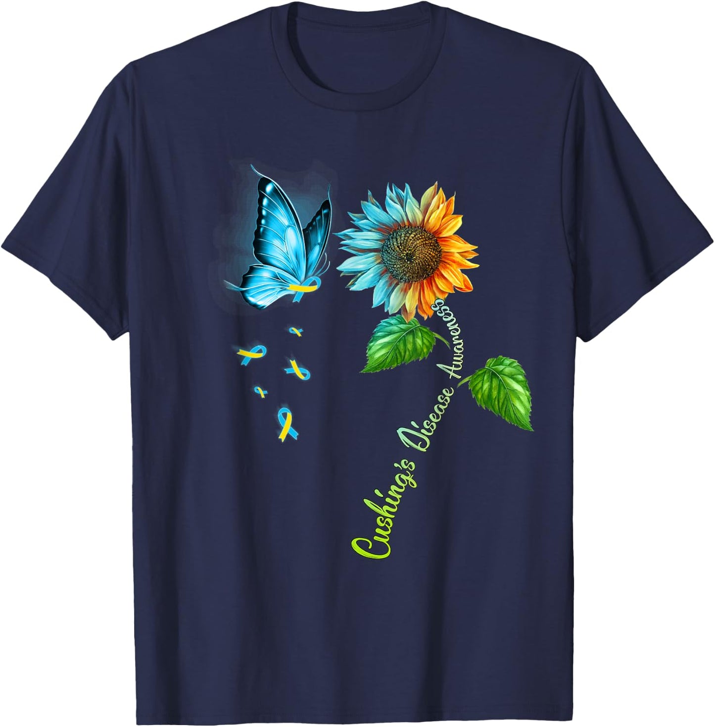 Butterfly Sunflower Cushing's Disease Awareness T-Shirt - T-Shirt | Navy