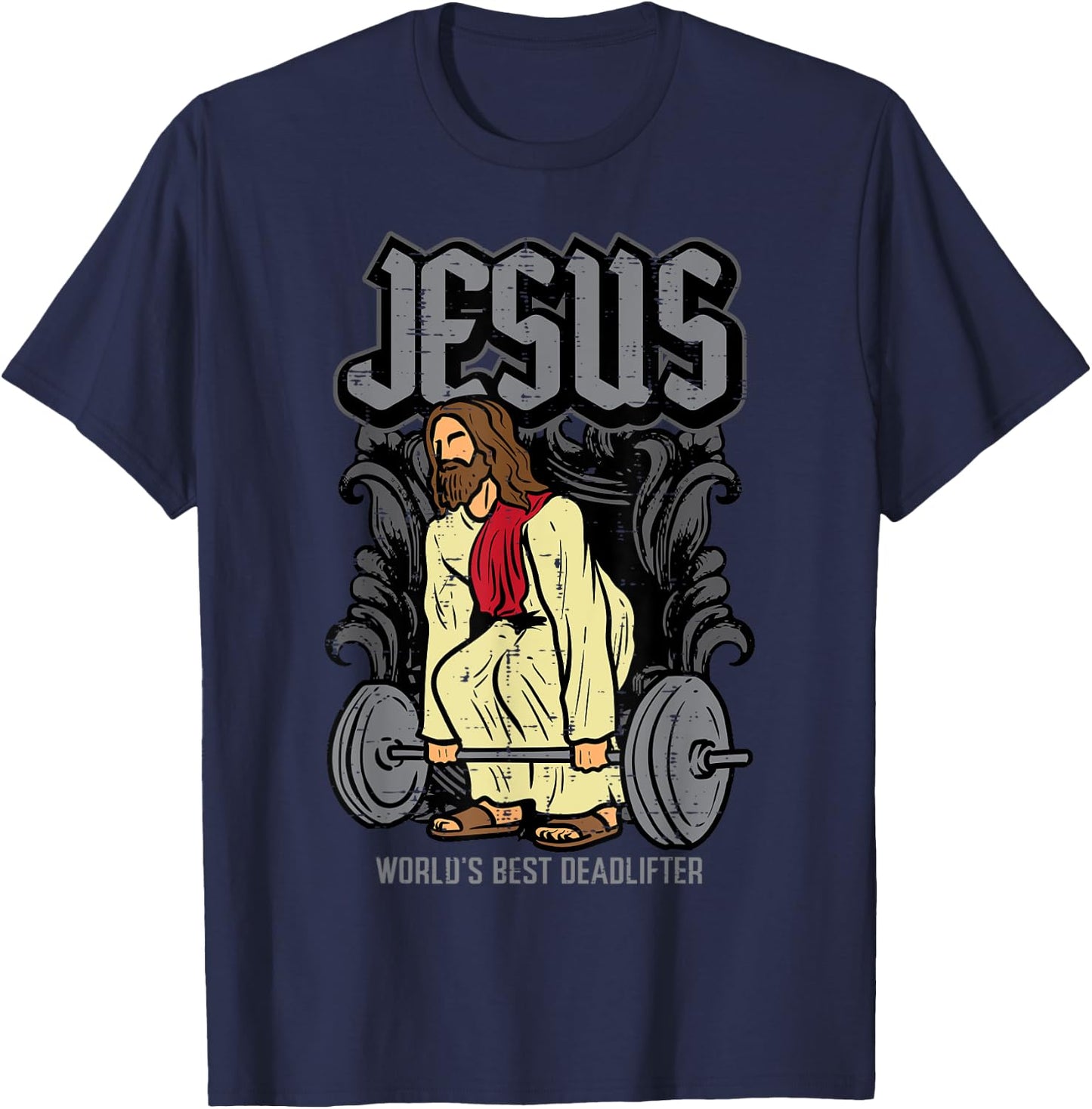 Gym Jesus Worlds Best Deadlifter Christian Workout Men Women T-Shirt - T-Shirt | Navy