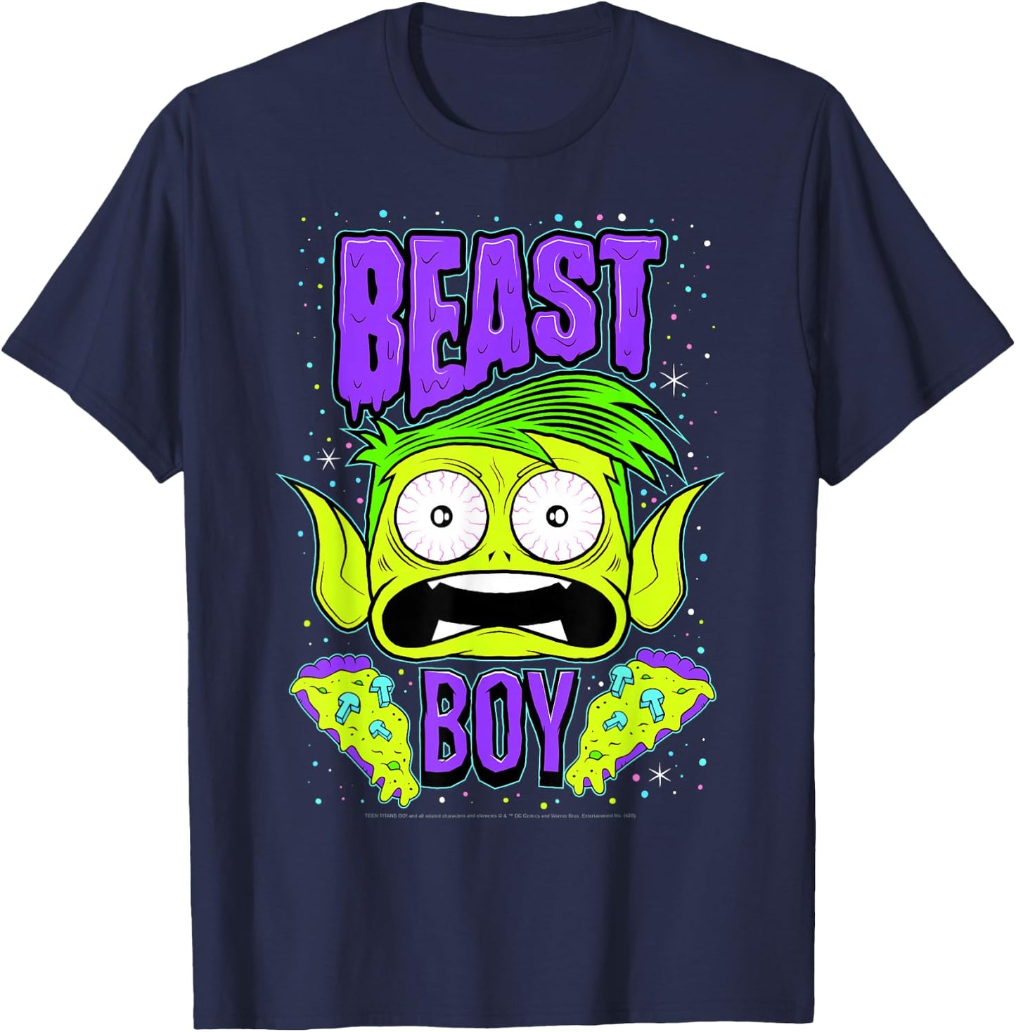 DC Comics Teen Titans Go! Beast Boy Pizza Portrait T-Shirt - T-Shirt | Navy