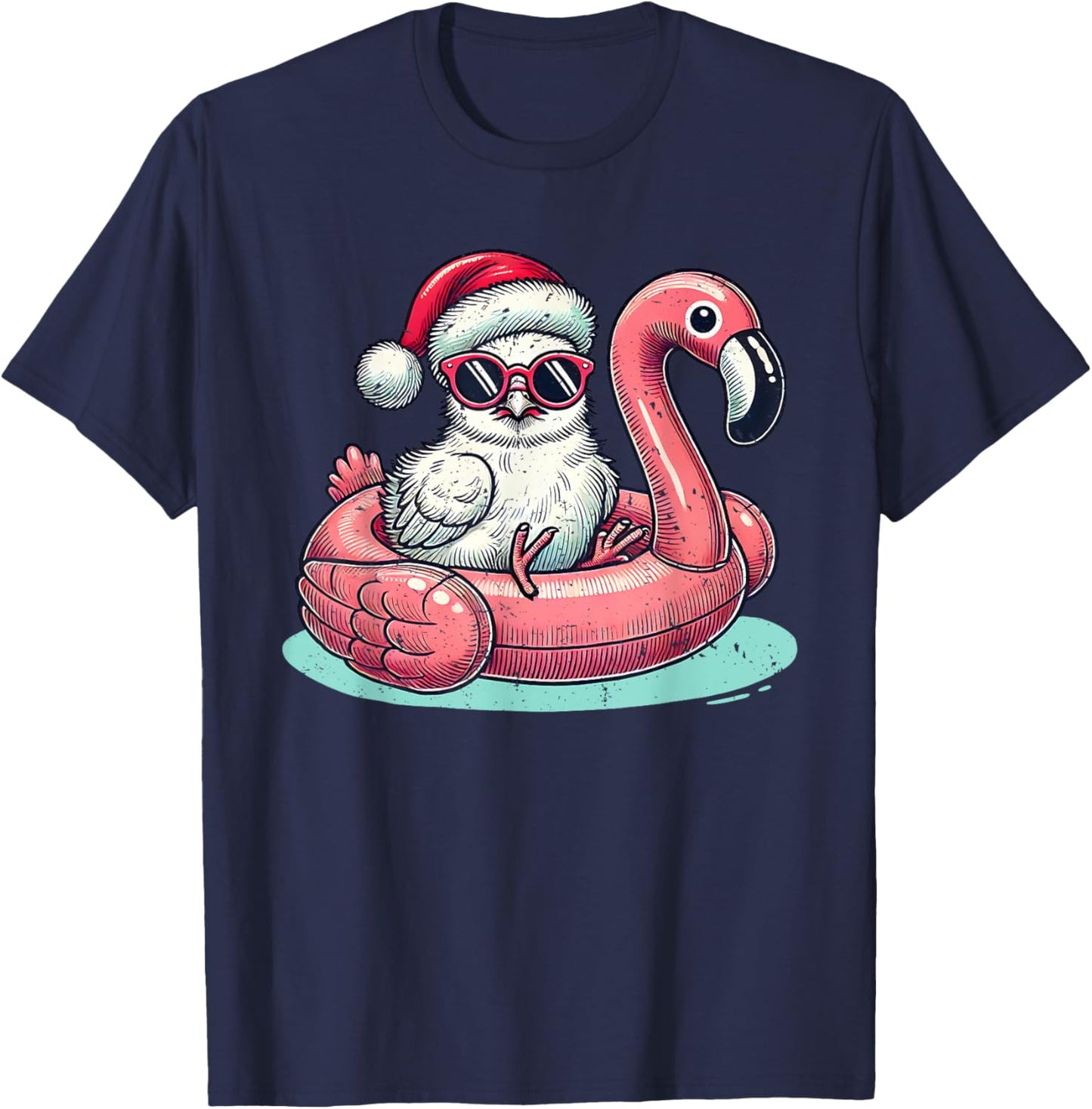 Christmas in July Silkie Chicken Mom Santa Flamingo Floatie T-Shirt - T-Shirt | Navy