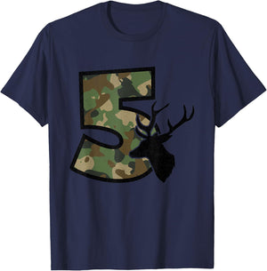 Country Boys Camo 5 Five Year Old Birthday Deer Hunter Theme T-Shirt - T-Shirt | Navy