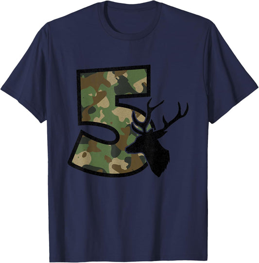 Country Boys Camo 5 Five Year Old Birthday Deer Hunter Theme T-Shirt - T-Shirt | Navy