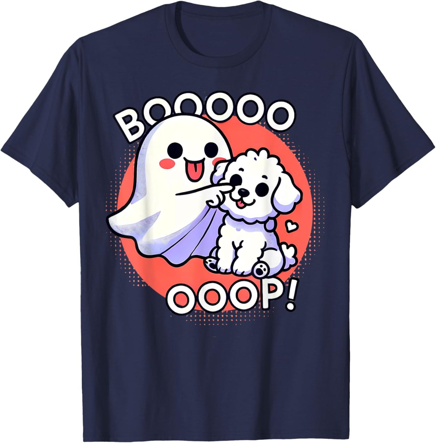 Funny Halloween Ghost Bichon Frise Dog Boop Puppy Humor Men Women Kids T-Shirt - T-Shirt | Navy