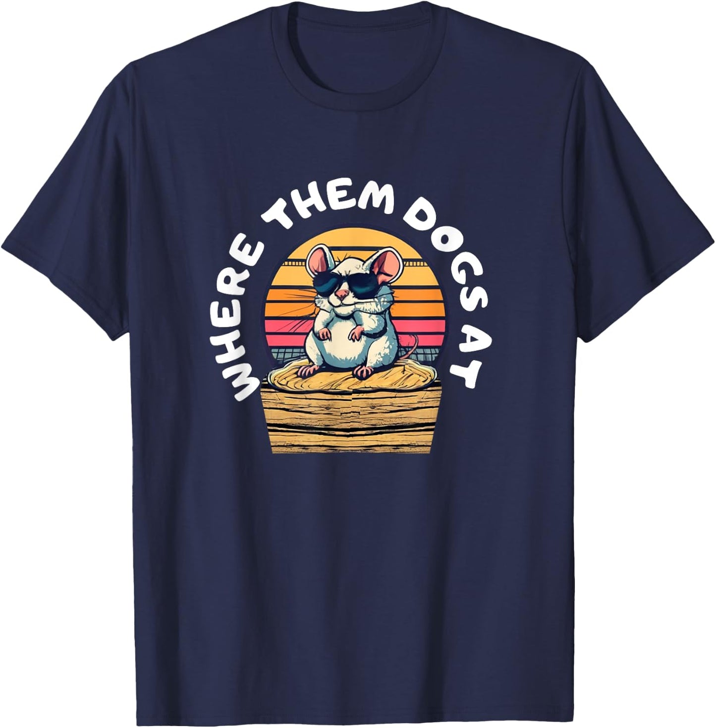 Funny Rat hunting - cute rat in sunglasses looking for dogs T-Shirt - T-Shirt | Navy