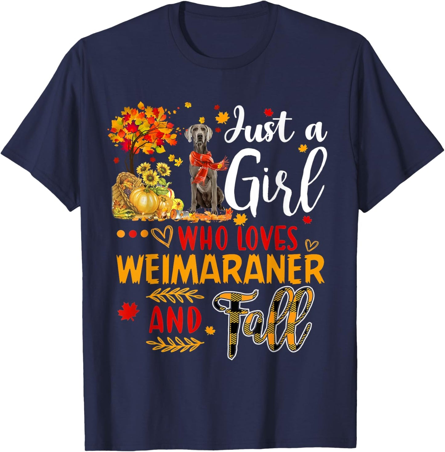 Autumn Tree Weimaraner Thanksgiving Pumpkin Dog Fall Leaf T-Shirt - T-Shirt | Navy