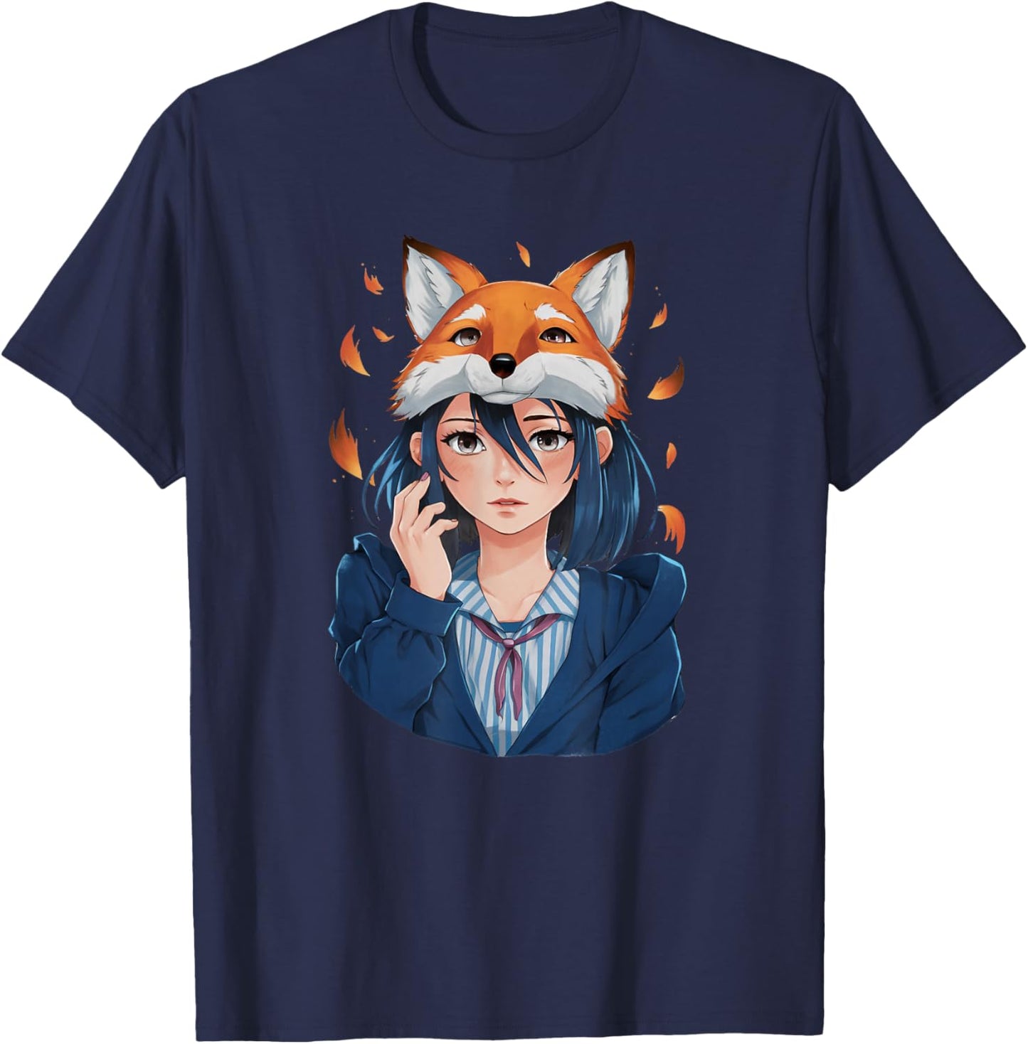 Anime Girl Therian Fox Mask T-Shirt - T-Shirt | Navy