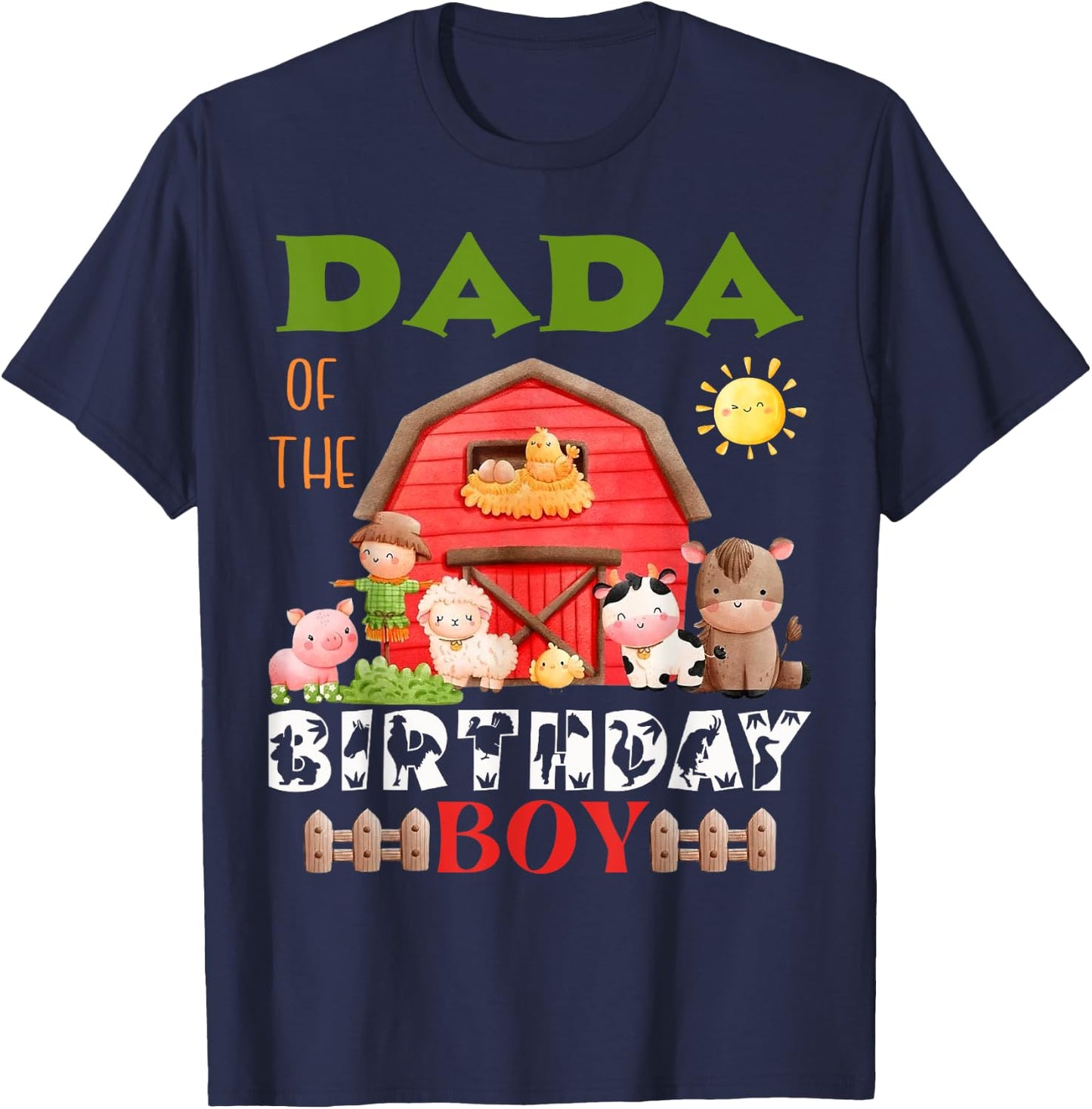 Dada Of The Birthday Boy Farm Animal Bday Party Celebration T-Shirt - T-Shirt | Navy