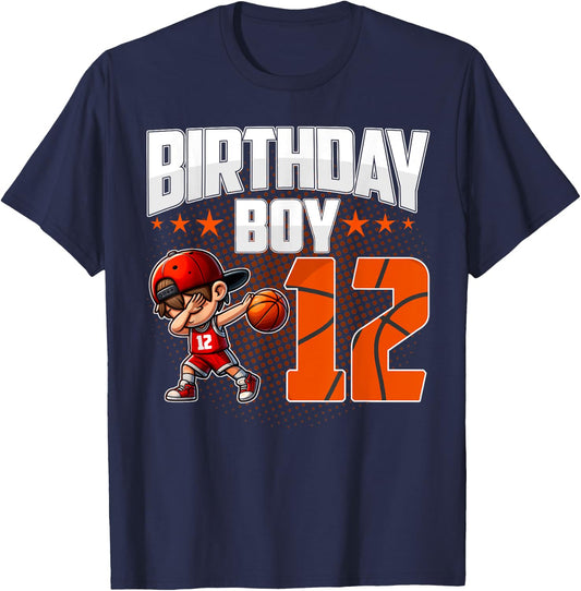 12th Birthday Boy Basketball 12 Years Old Boy Birthday T-Shirt - T-Shirt | Navy