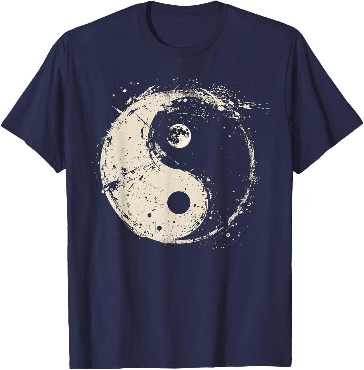 Distressed Yin Yang Moon Balance Spiritual Design T-Shirt - T-Shirt | Navy