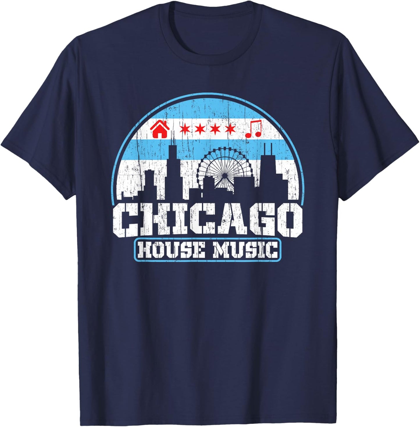 Chicago House Music Vintage Skyline DJ Gift T-Shirt - T-Shirt | Navy