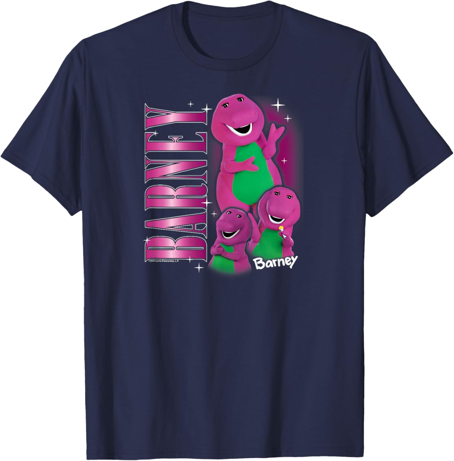 Barney - Vintage 90s Purple Dinosaur Character Collage T-Shirt - T-Shirt | Navy