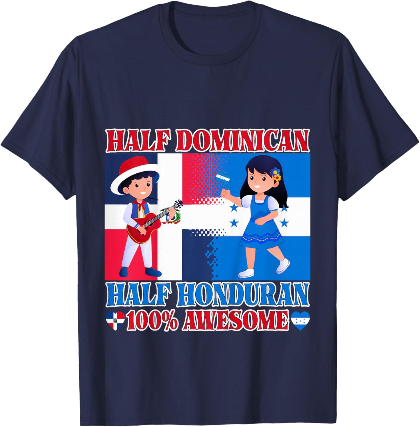 Half Honduran Half Dominican Republic Flag Toddler Girl Boy T-Shirt - T-Shirt | Navy