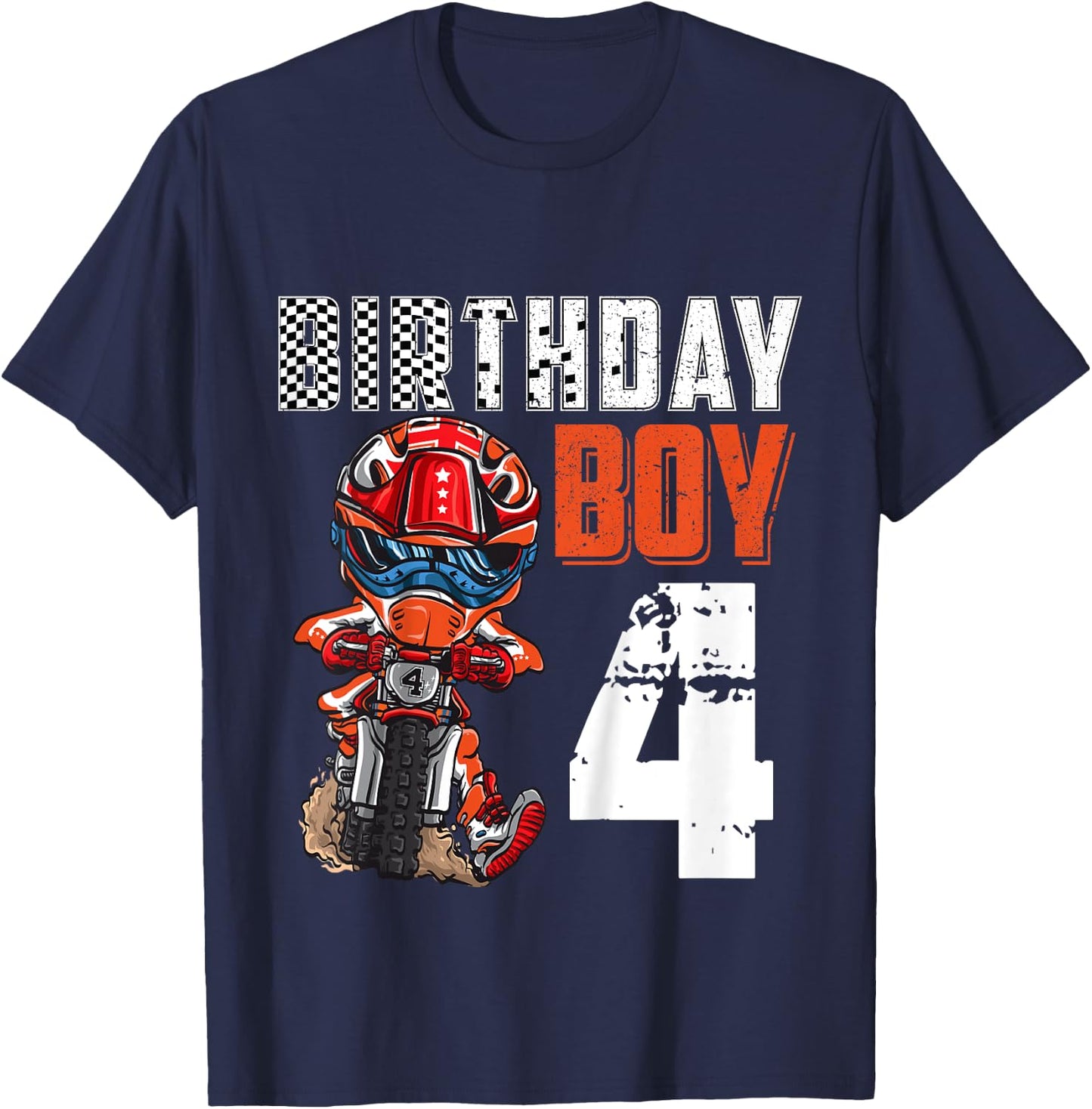 Motocross MX 4th Gift 4 Year Old Dirt Bike Birthday Party T-Shirt - T-Shirt | Navy