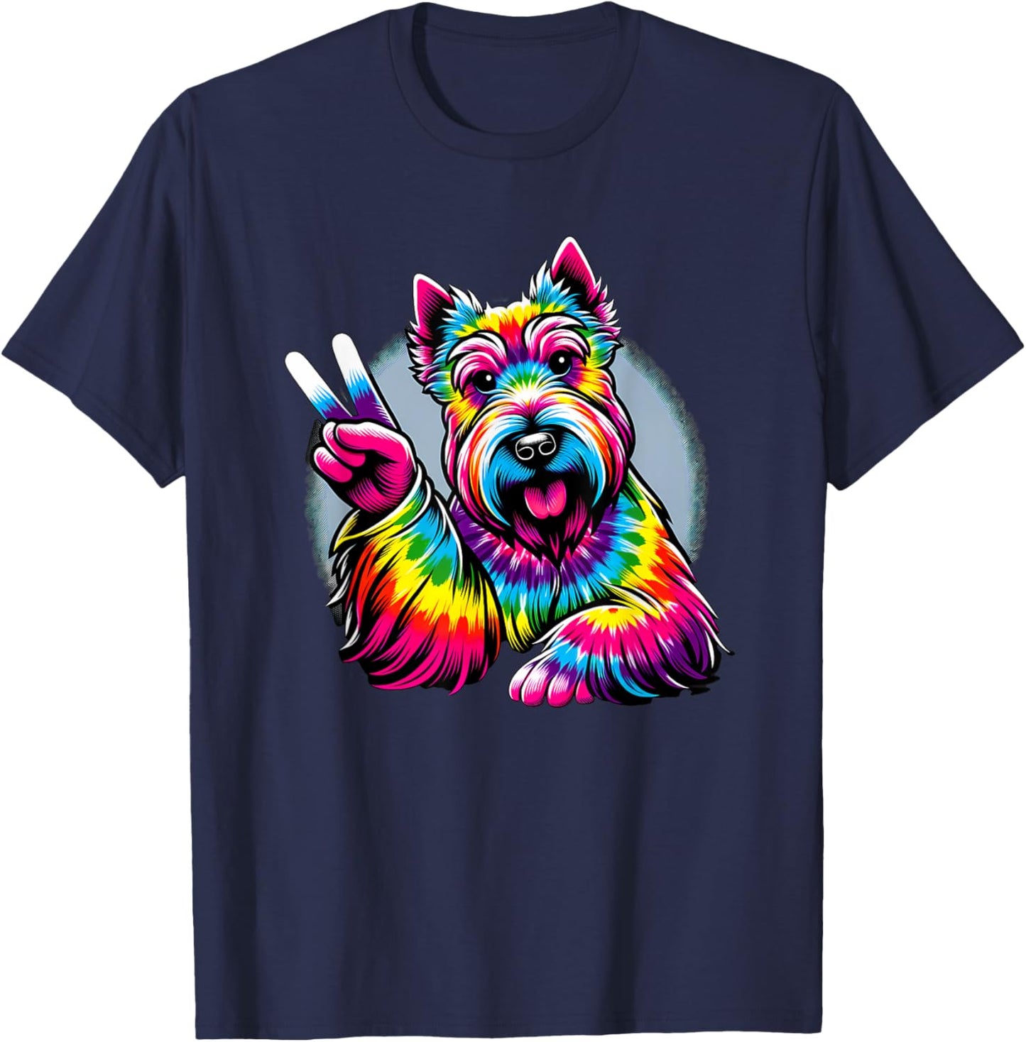 Peace Sign Tie Dye Scottish Terrier dog Women Kids T-Shirt - T-Shirt | Navy