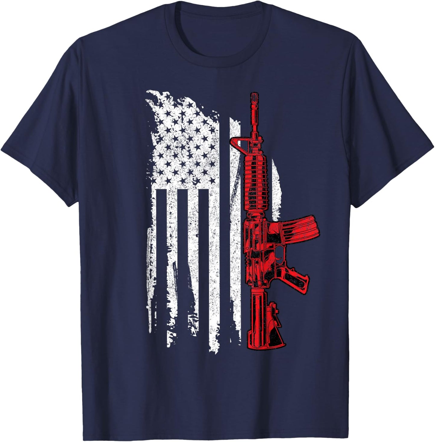 AR-15 Assault Rifle USA Flag Gun T Thin Red Line Men T-Shirt - T-Shirt | Navy