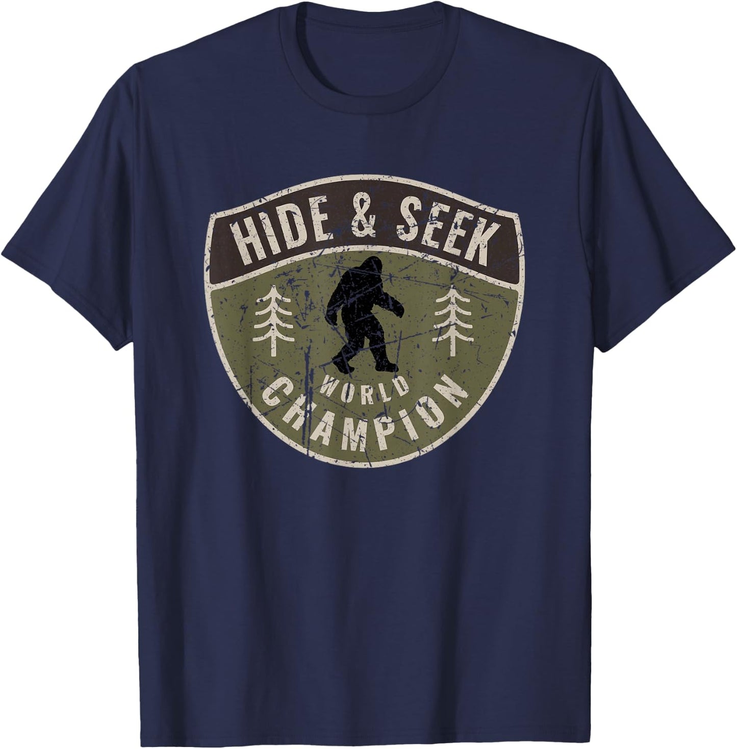 Vintage Sasquatch Hide And Seek World Champion Big Foot T-Shirt - T-Shirt | Navy