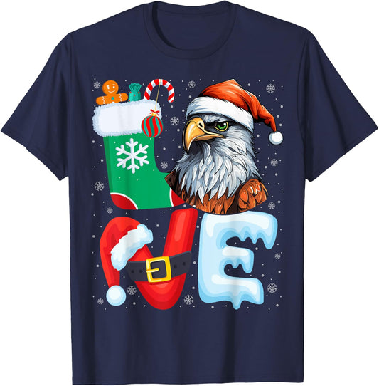 Hawk Birds Wearing Santa Hat Xmas Holiday Hawk Christmas T-Shirt - T-Shirt | Navy