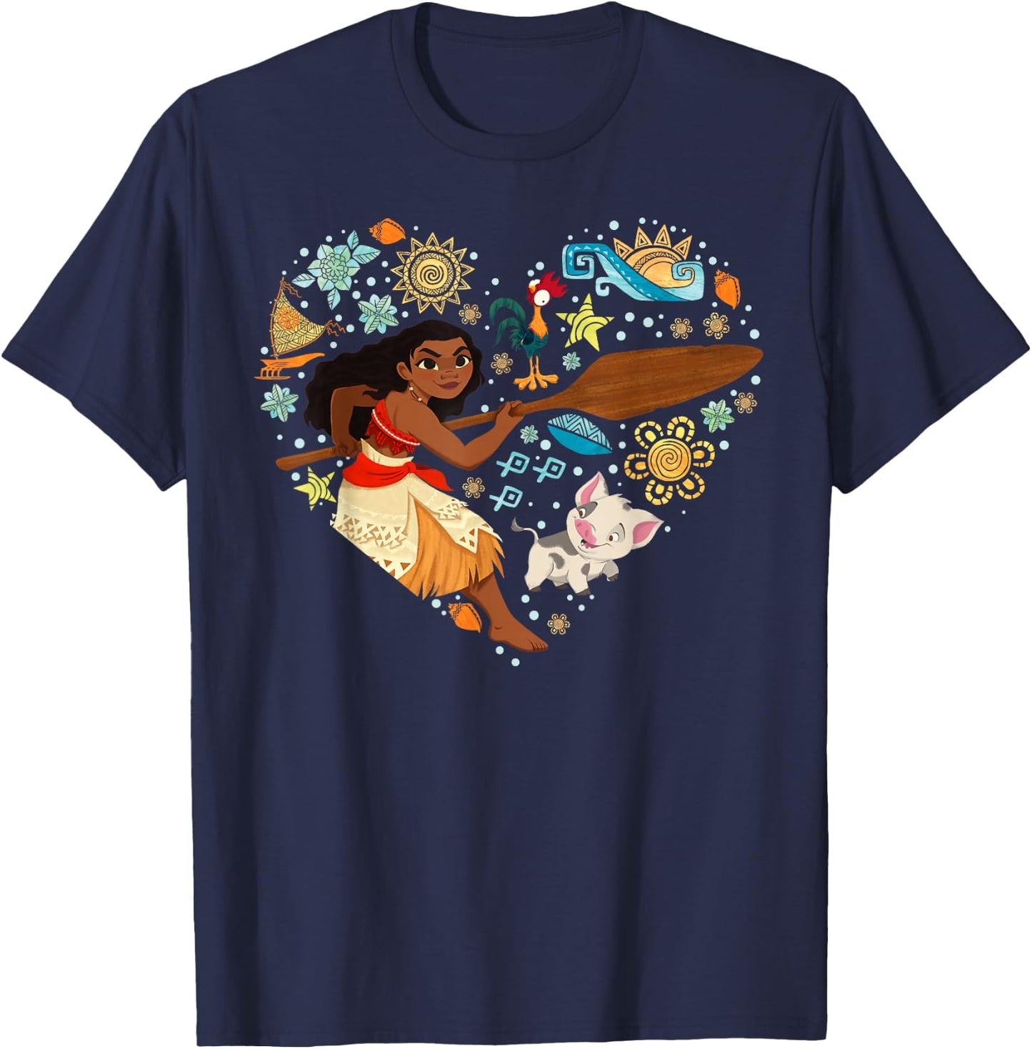 Disney Princess Moana HEI HEI Pua Collage Heart Small T-Shirt - T-Shirt | Navy