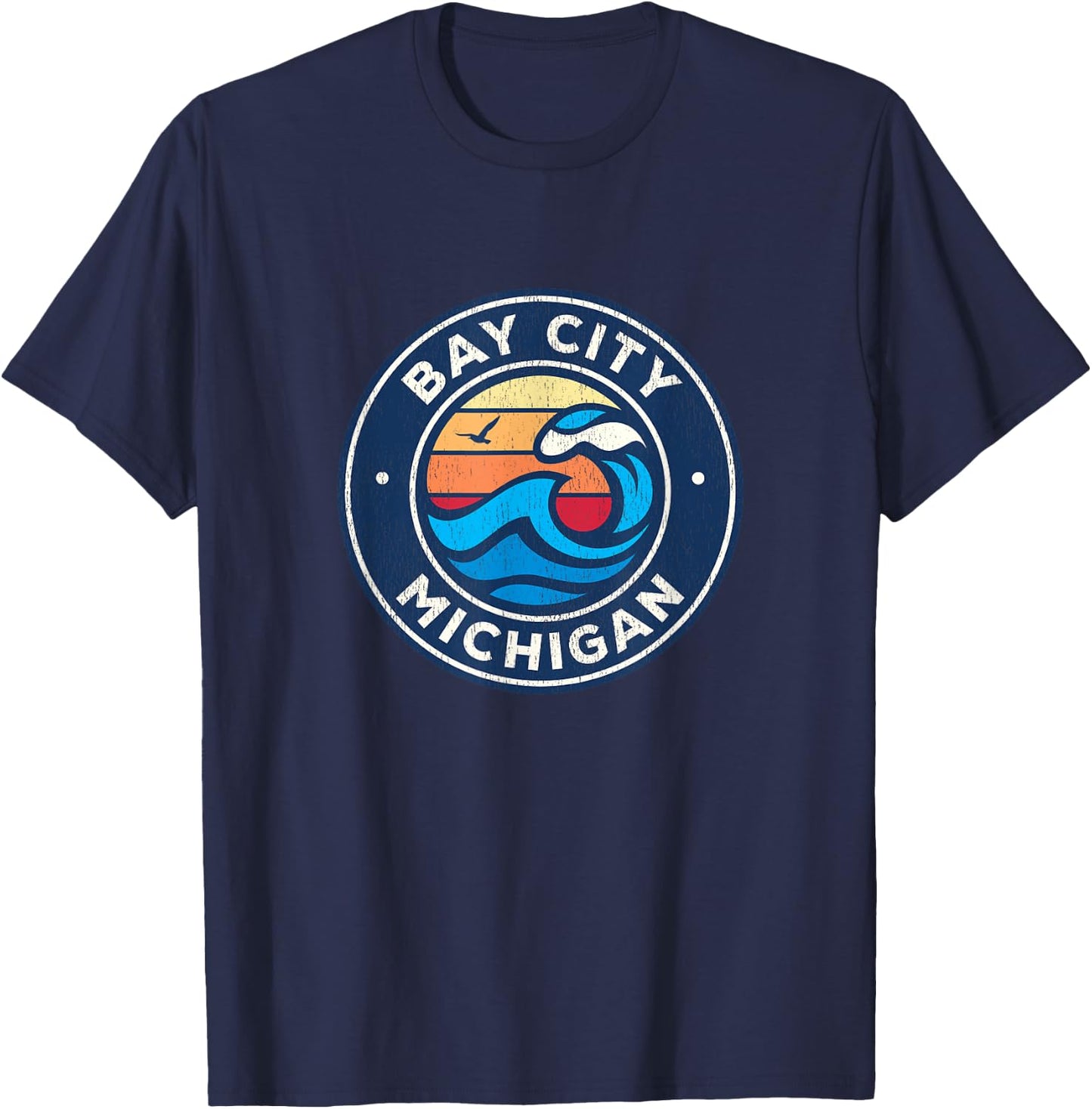 Bay City Michigan MI Vintage Nautical Waves Design T-Shirt - T-Shirt | Navy