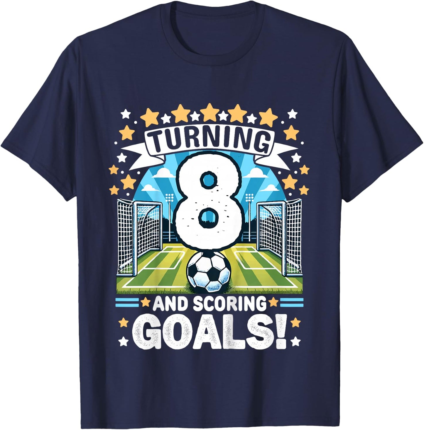Turning 8 Soccer Birthday 8 Years Football 8th Soccer Player T-Shirt - T-Shirt | Navy