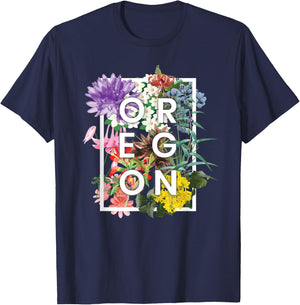 Flowers of Oregon Word Art - Oregon State USA Souvenir T-Shirt - T-Shirt | Navy