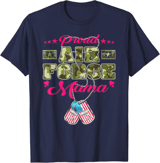 Proud Air Force Mama - Camo US Flag Dog Tags Military Mom Men Women T-Shirt - T-Shirt | Navy