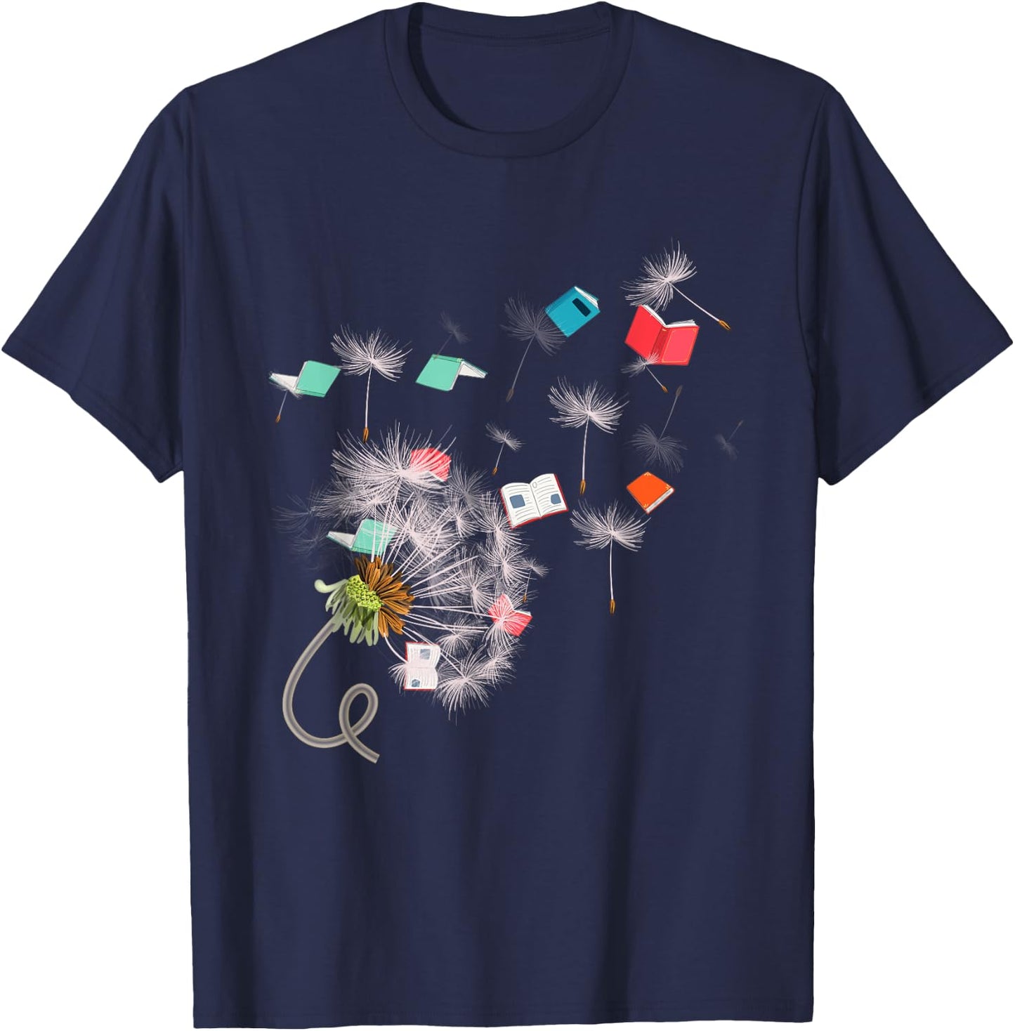 Book Reading Lover Librarian Gift Dandelion Reading T-Shirt - T-Shirt | Navy