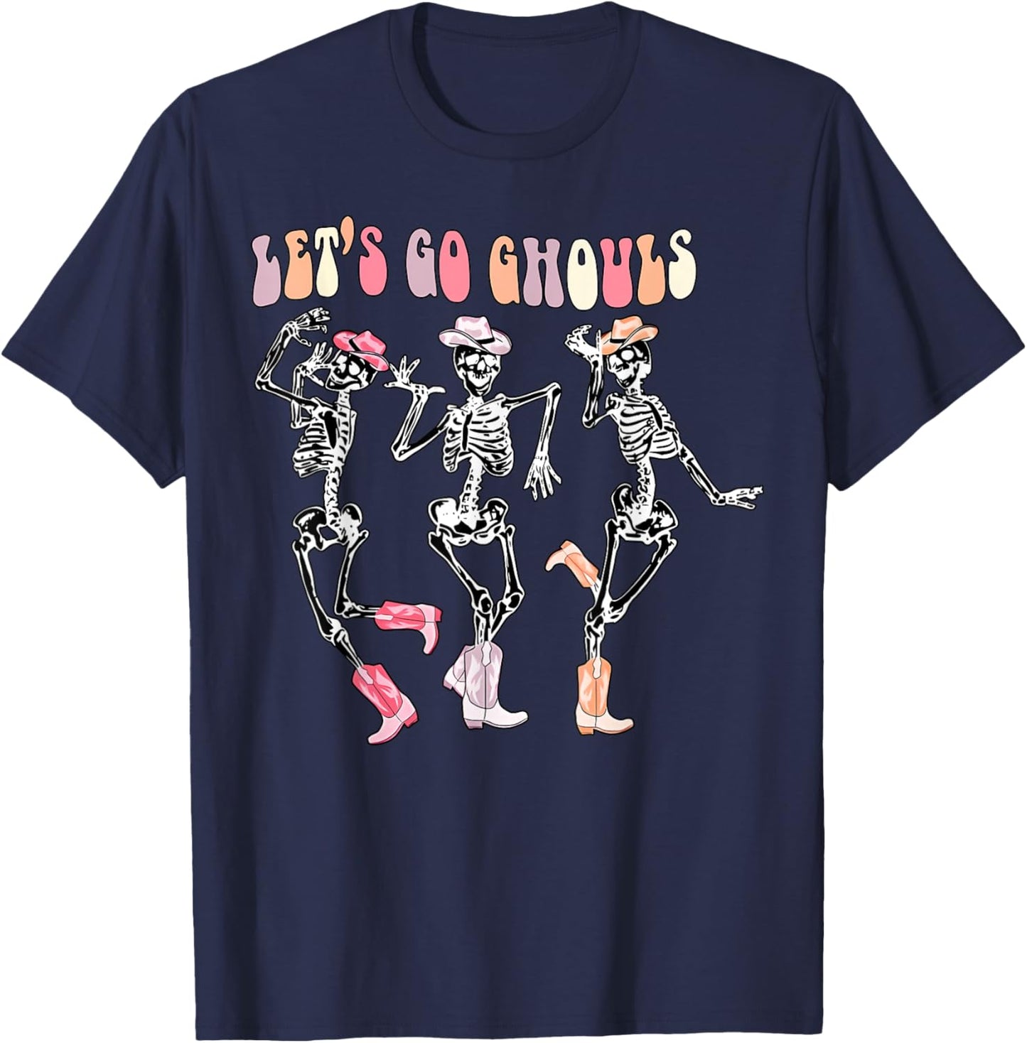 Let's Go Ghouls Dancing Skeleton Cowboy Western Halloween T-Shirt - T-Shirt | Navy