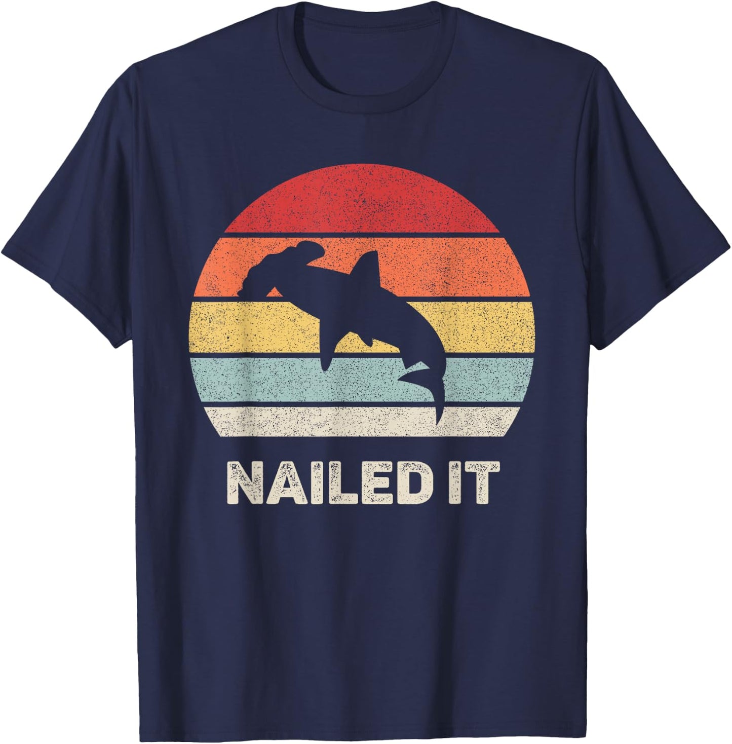 Retro Nailed It Hammerhead Shark Funny Shark T-Shirt - T-Shirt | Navy
